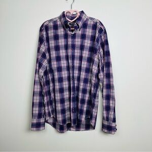 Rafi Ruben Men's Purple and White Plaid Long Sleeve Button-Down Shirt Size Large